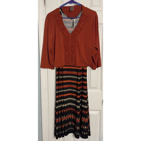 Julian Taylor Orange/Black/Cream Midi Dress With Shaw, 2 Pieces, 16P - Picture 3 of 12